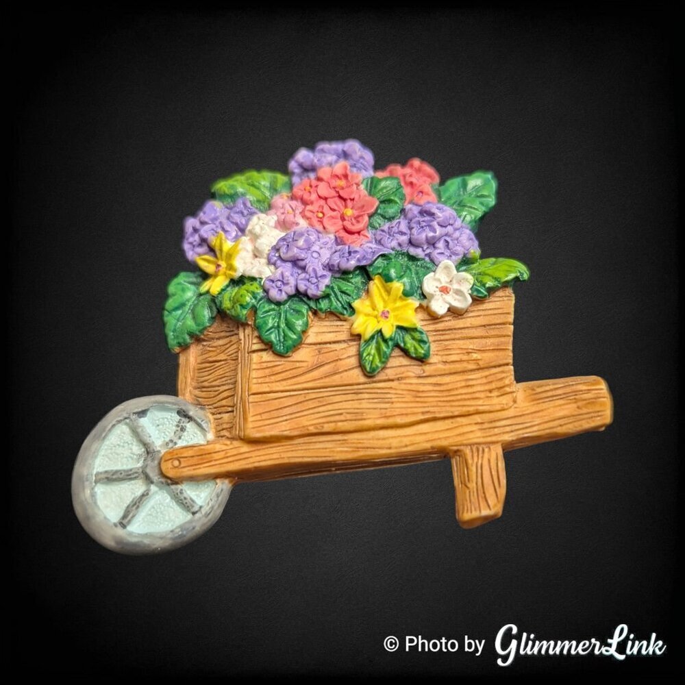 Vintage Floral Wheelbarrow Resin Brooch